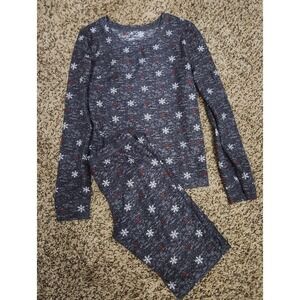 Laura Ashley Girls Pajama Set Size 6 6X Gray Snowflake Hearts Thermal PJ 2pc
